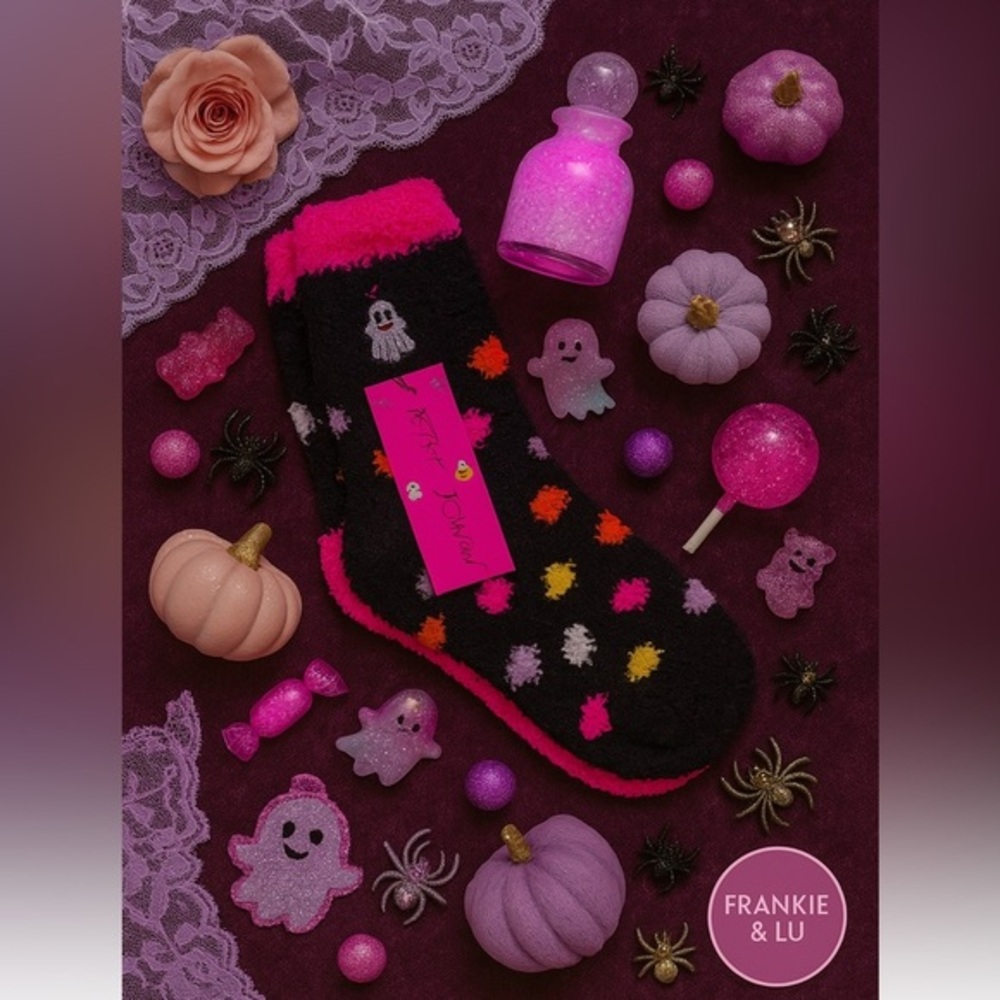 Betsey Johnson Halloween Cozy Fuzzy Socks 3-Pack Ghost & Candy Print NWT Sz 9-11